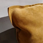 Warm Yellow Suede Upholstered Bed with Minimalist Half-Slat Back Panel & Skirted Base